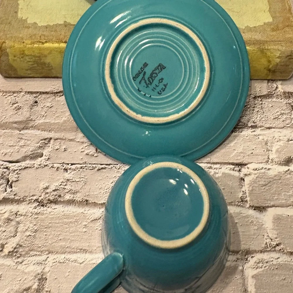 Set of Three Fiesta Turquoise Cups and Saucers